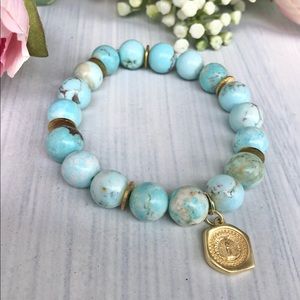 Turquoise beaded mother Mary bracelet